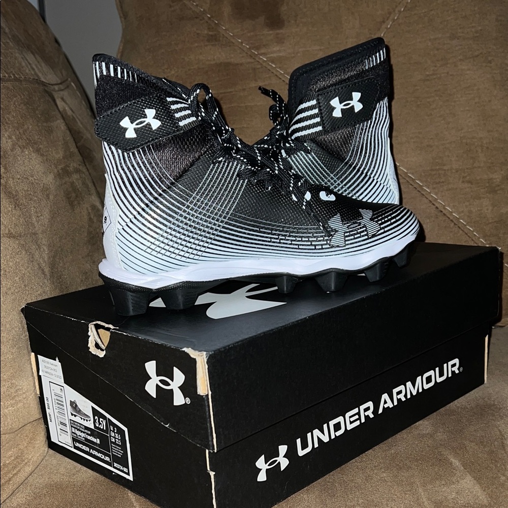 Under Armour Kids Black and White High-Top Football Cleats